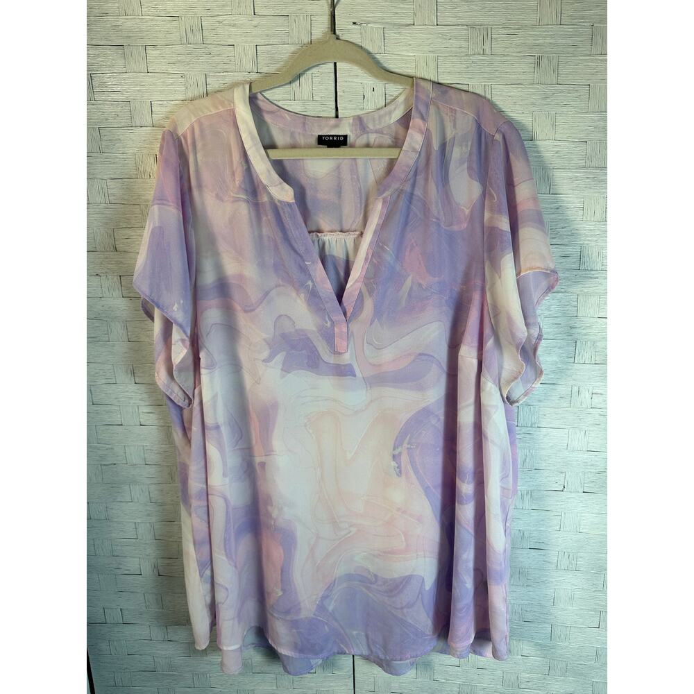 Torrid Womens Blouse lightweight pullover flutter‎ sleeve pink purple Plus Size